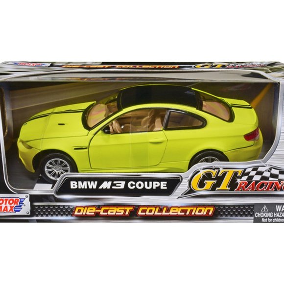 BMW M3 Coupe Neon Yellow with Matt Black Top and Stripes "GT Racing" Series 1/24 - Picture 1 of 1